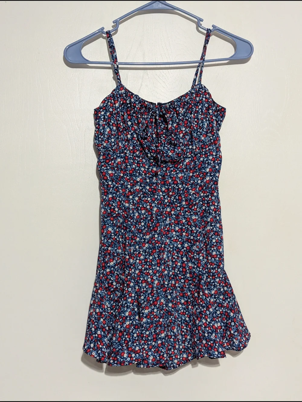Blue Rain Navy Floral Spaghetti Strap Dress with Red & Light Blue Flowers